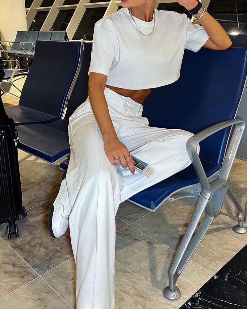 Summer Chic Solid Color Short-Sleeve Suit & Pants Set