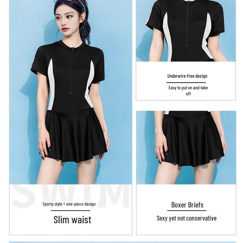 Women's Sporty Skirted Swimsuit: Slimming, Conservative One-Piece for Summer & Hot Springs