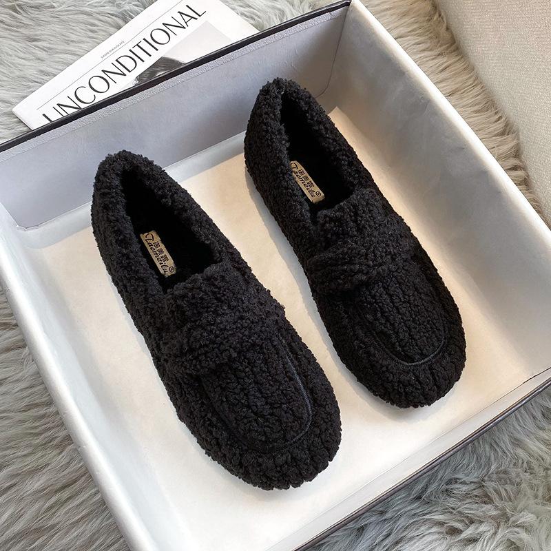 Fashion 2025 Ladies Luxury Lambswool Loafers Moccasins Femme Winter Cotton Shoes Women Warm Plush Slip On Curly Furry Sheep Fur Flats