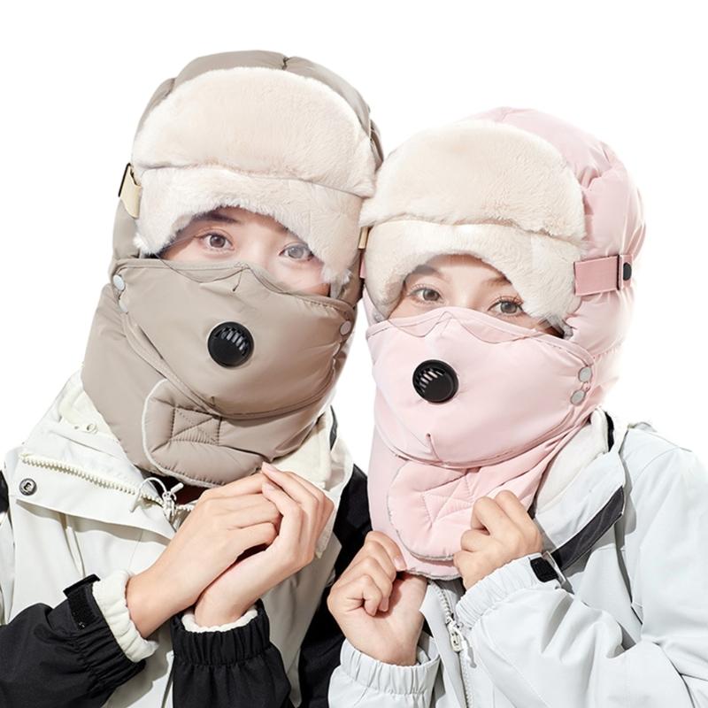 Winter Warm Ear Flap Caps Trapper Hat with Face Cover & Goggles Windproof Hat for Skating Skiing Outdoor Activities