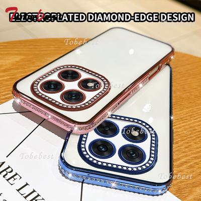 Diamond Transparent Plating Silicone Case For Xiaomi Redmi Note 14 13 12 11 10 Pro Plus 4G 5G Soft Back Cover