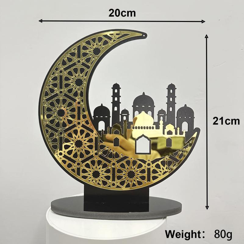 Creative Middle East Moon Festival Best-selling Wooden Tabletop Decoration, Golden Acrylic Castle with Stars and Moons Ornaments