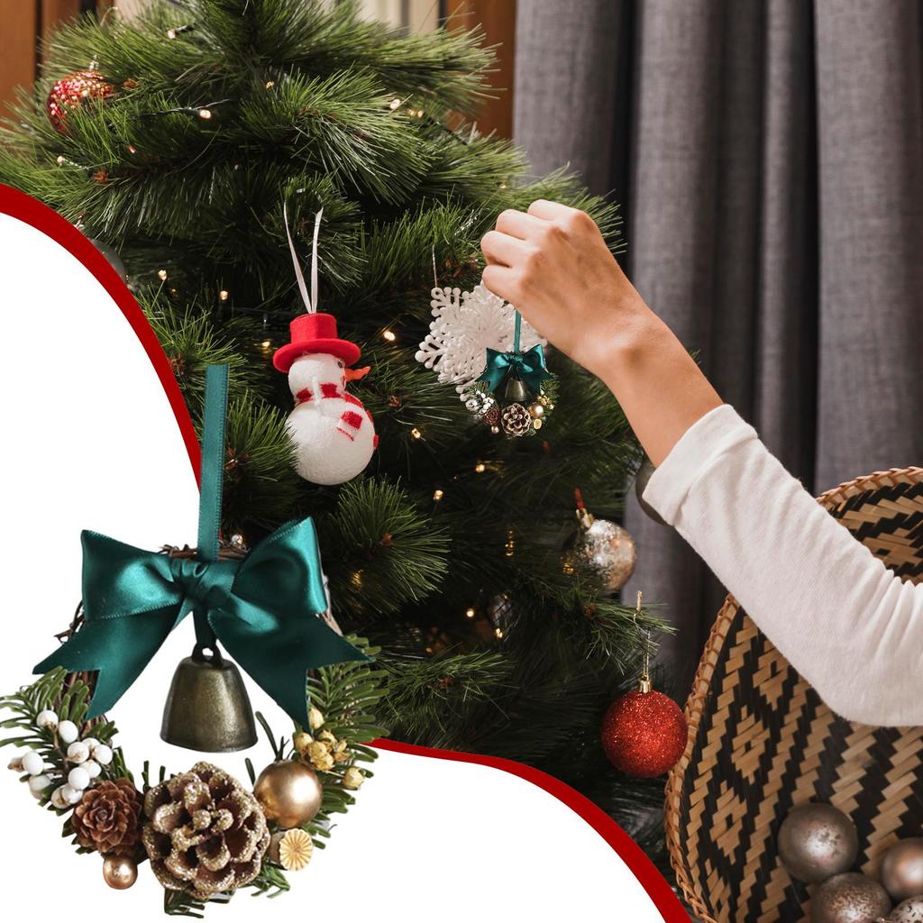 Christmas Wreath 5 Inch Mini Wreath Bell Bow Decor Artificial Holiday Garland For Christmas Holiday Fireplace Mantle Porch