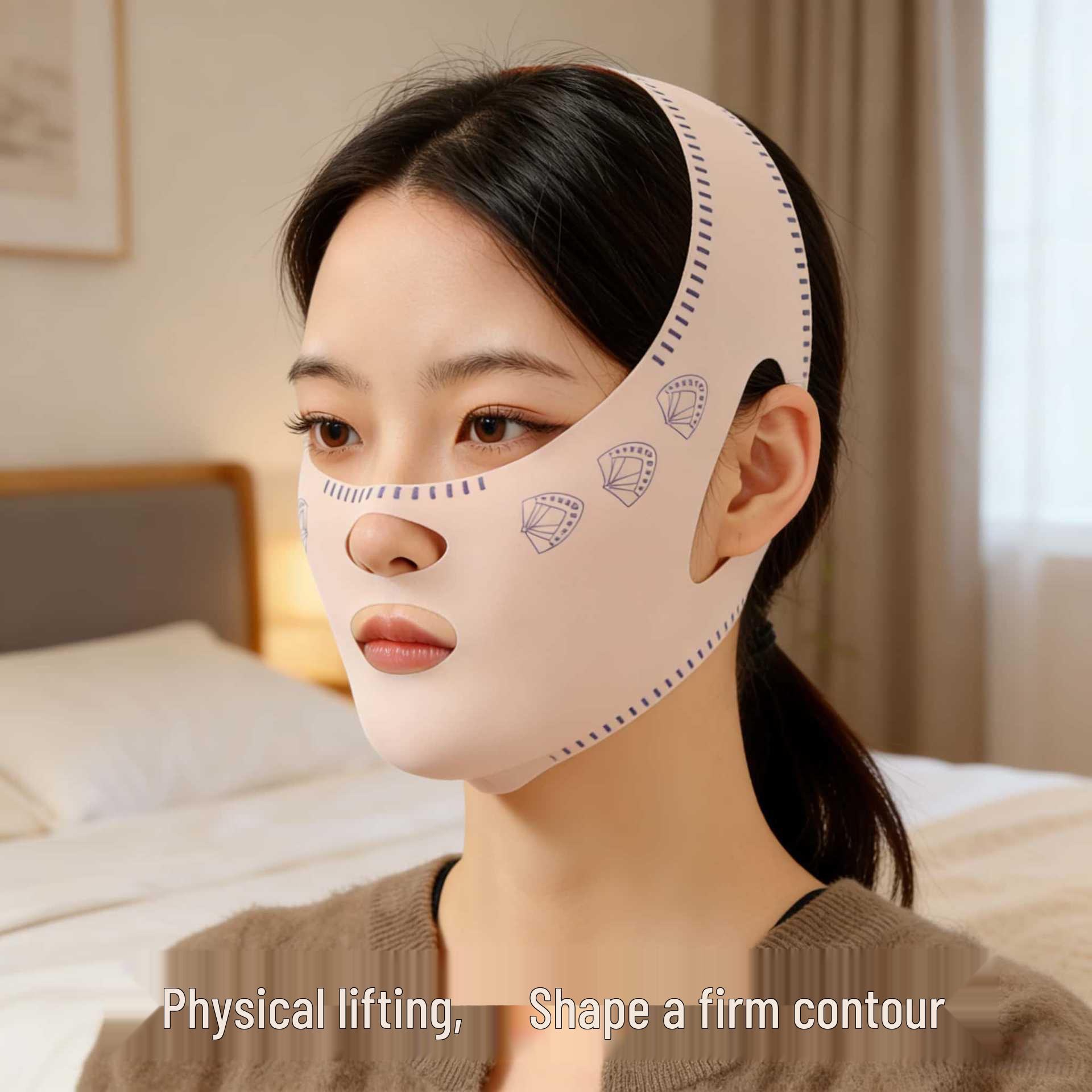 

V-Face Sculpting Mask: Slimming & Tightening for Nasolabial Folds and Double Chin Pink No Pattern - Single Piece