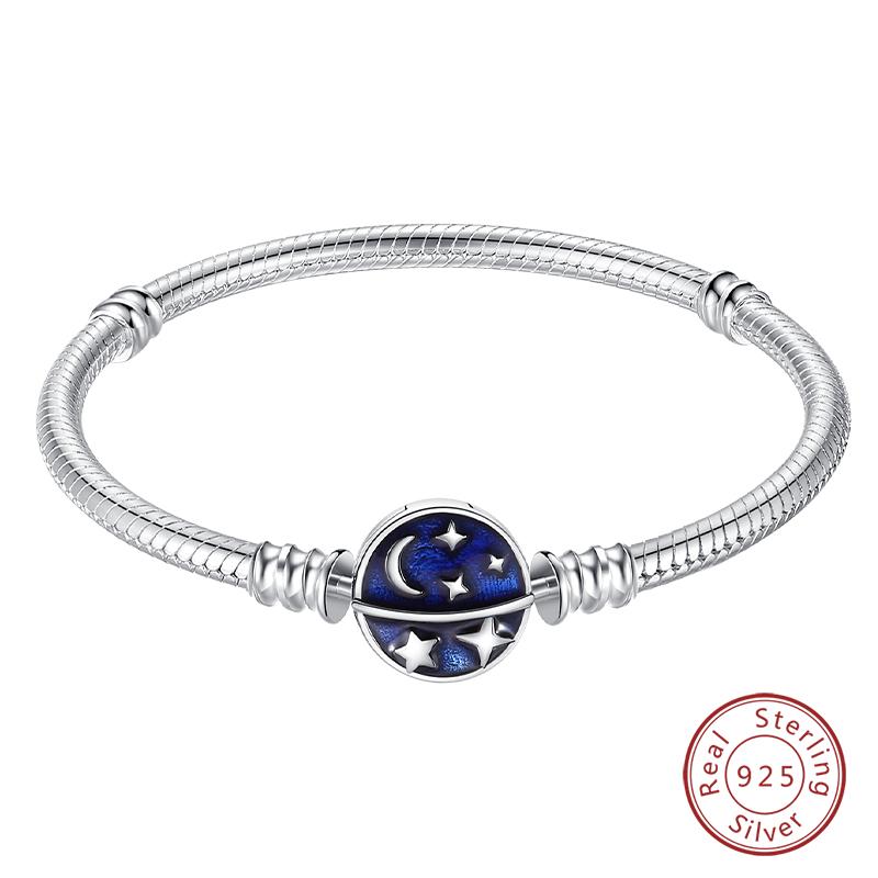 Original 925 Silver Heart Star Moon Snowflake Butterfly Bracelets 17 20CM For Women DIY Charms Jewelry Gifts