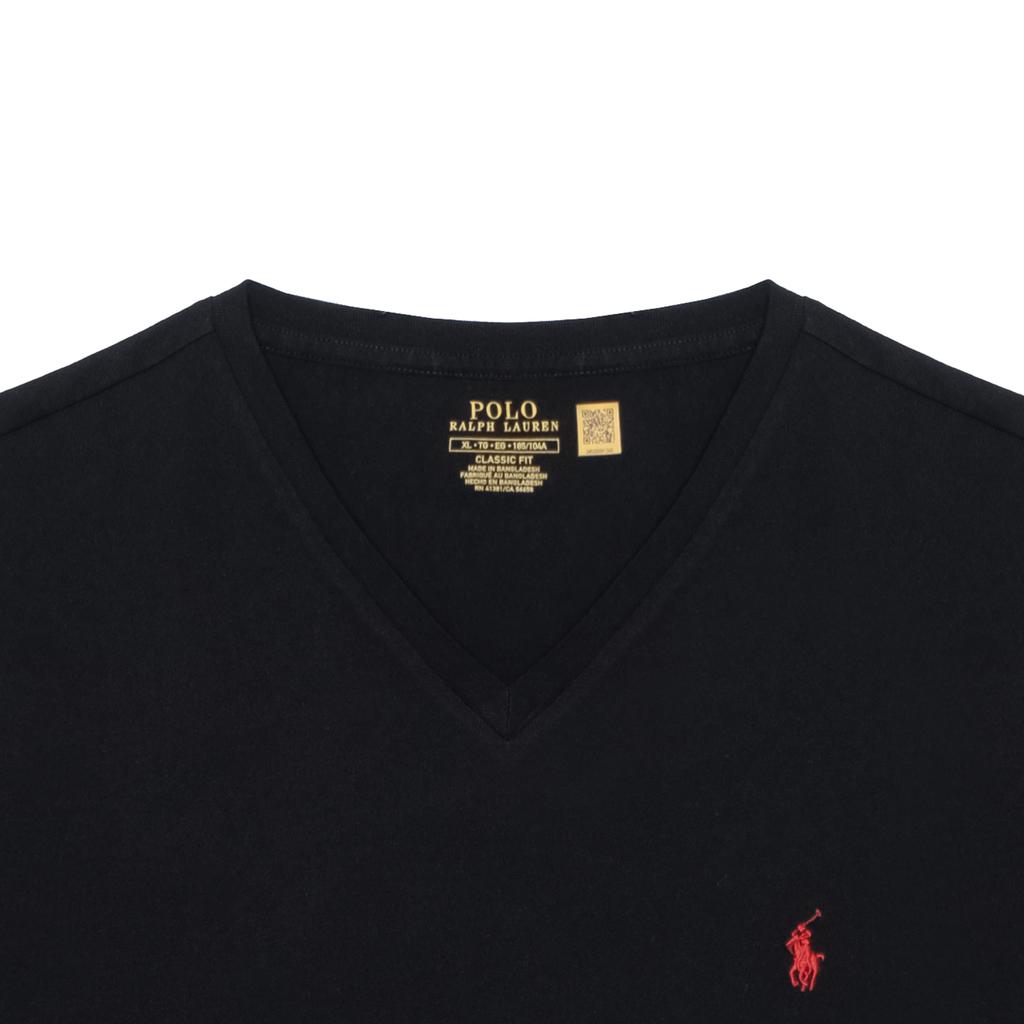 Polo Ralph Lauren Ss23 Solid Logo Embroidered V-Neck Casual Short Sleeve T-Shirt Men Tops Black 710708261-006