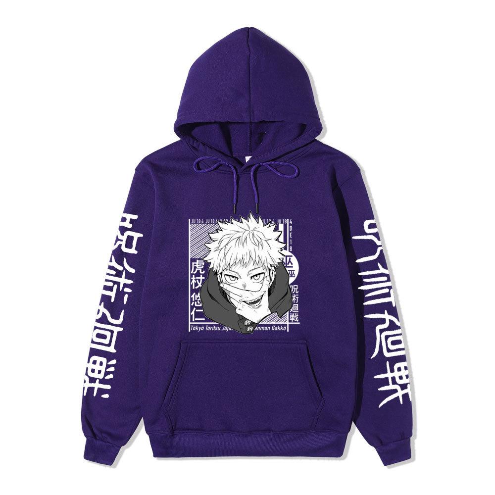 Jujutsu Kaisen Yuji Itadori  Japanese Printed Hooded Sweatshirt Unisex Fleece Warm Hoodie for Men Women Fall Winter Loose Casual Long Sleeve Pullover