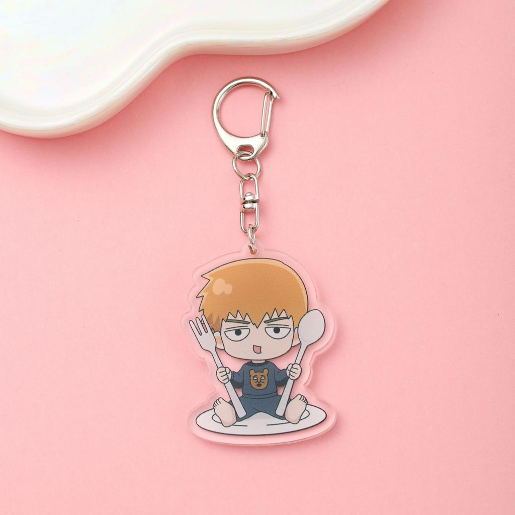 1/8Pcs Anime Figures Mob Psycho 100 Acrylic Keychain Cute Backpack Pendant Funny Bag Charms Accessories Decoration Holiday Gifts