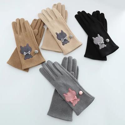 Women Touch Screen Outdoor Gloves Winter Fleece Riding Cat Embroidery Driving Elastic Gloves Warm One Size Fits All