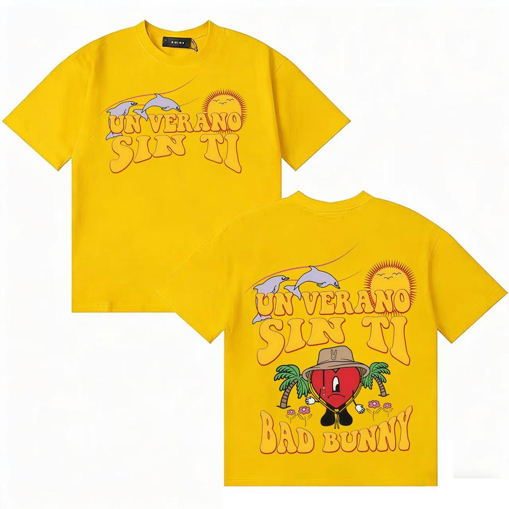 Bad Bunny UN VERANO SIN TI Classic Graphic Unisex T Shirt Unisex Hip Hop T Shirts Album Double Sided Print ONeck Short Sleeve Tee