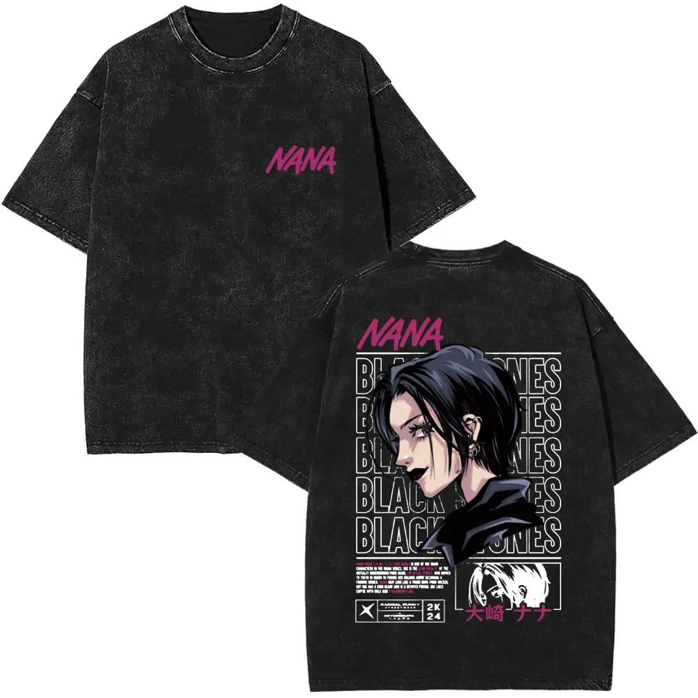 Anime Nana Osaki Vintage Washed T-shirts Grunge Black Stones Y2k Streetwear 90s Cartoon Oversized Short Sleeve T Shirt Unisex