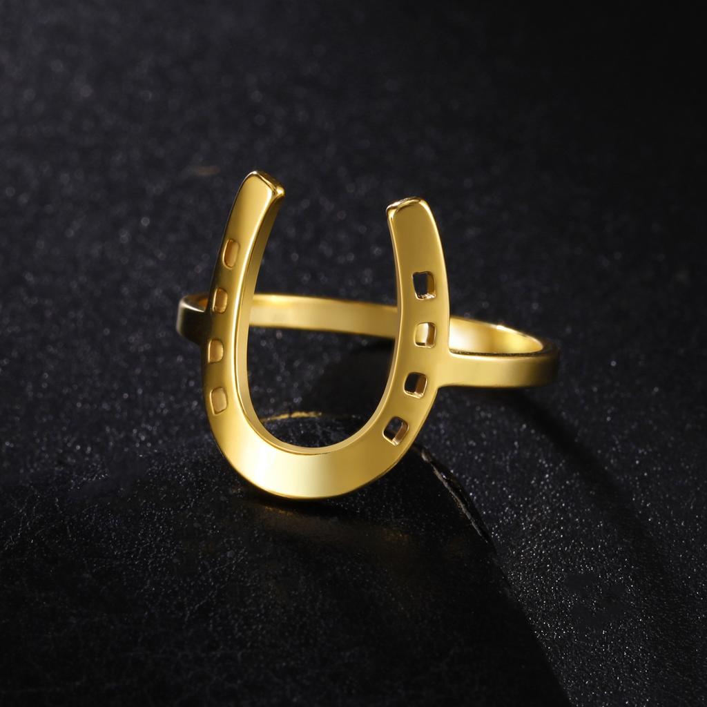 U-Shaped Horseshoe Women Ring Stainless Steel Gold Color Finger Rings Fashion Lucky Jewelry Birthday Gift for Friends