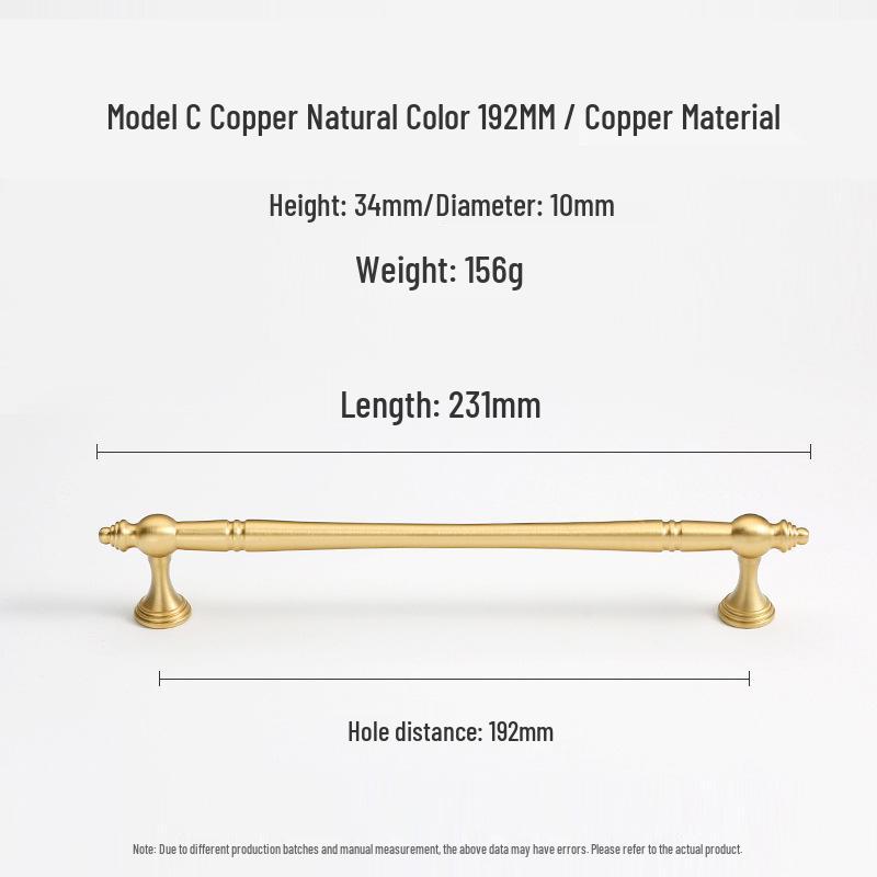 French Light Luxury Gold Brass Drawer Pull Handle