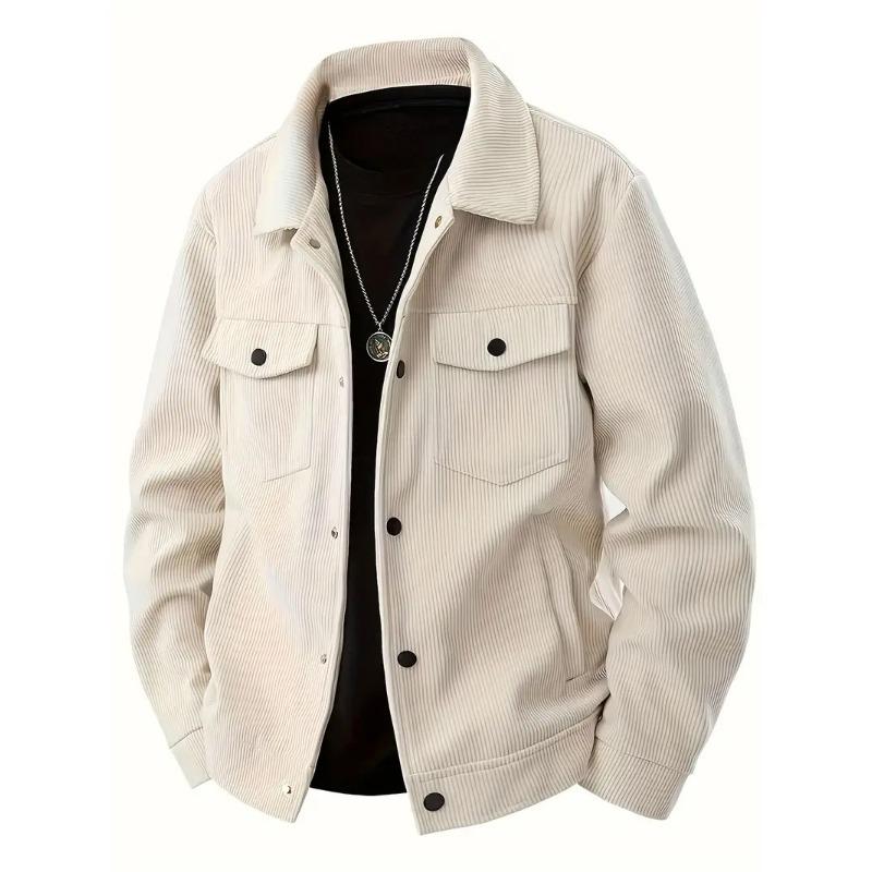 Spring Corduroy Single-breasted Casual Collar Long-sleeved Shirt Casual Sports Pocket Jacket Men