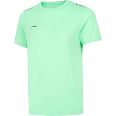 Li Ning Running Series Solid Color Logo Round Neck Comfortable Breathable Short Sleeve T-Shirt Men Tops Cool-Green ATSU551-2