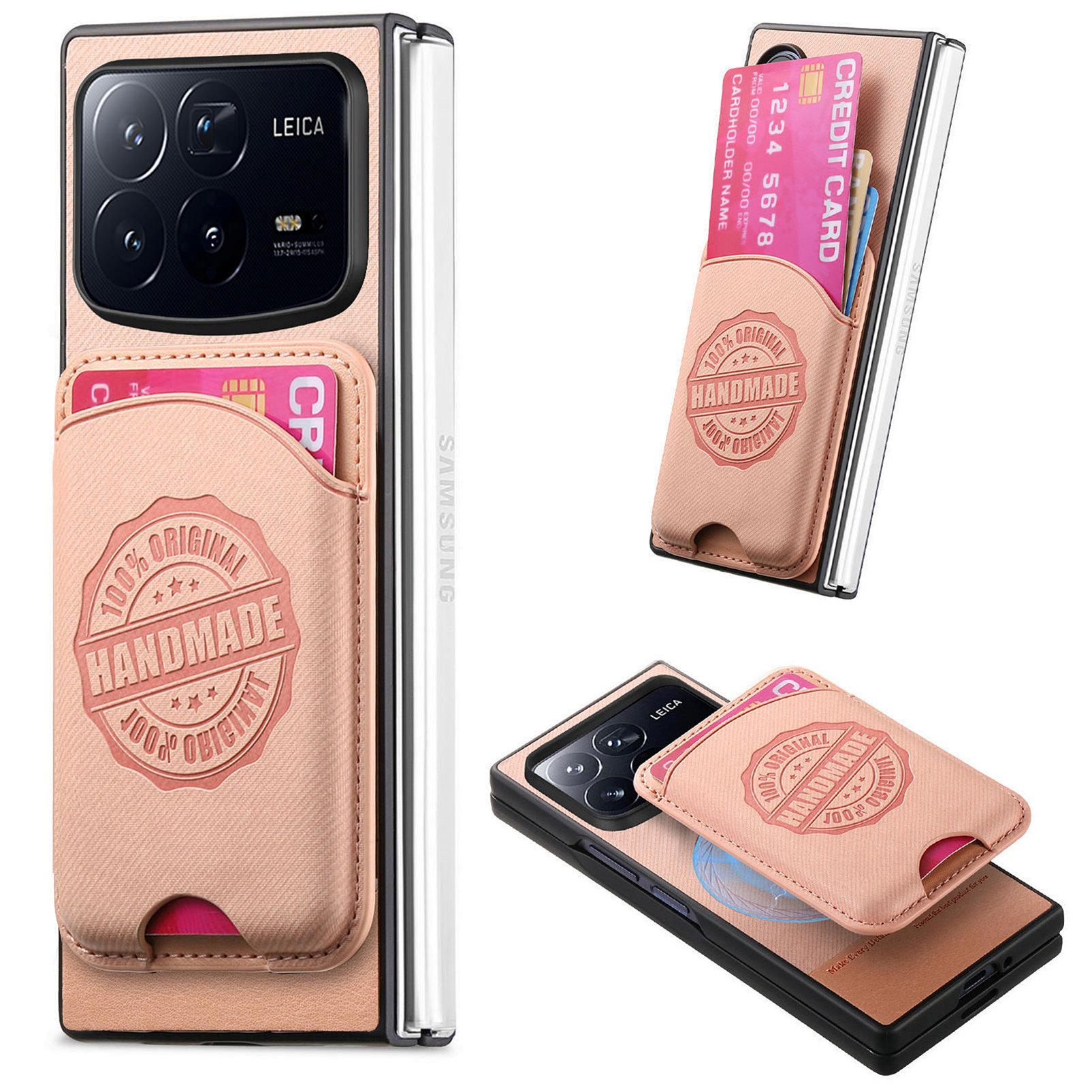 

For Xiaomi Mix Fold 4 5G Case Compatible with MagSafe Denim Texture Leather Back Cover with Card Bag Pink