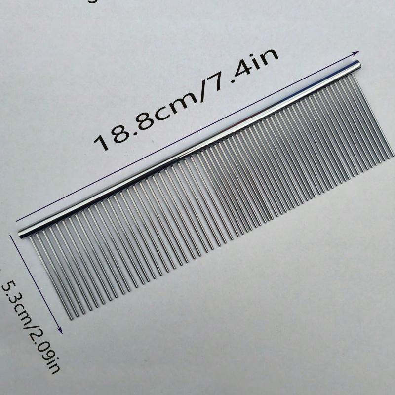 1pc Pet Metal Straightening Comb, Pet Grooming Detangling Brush, Dog Brush, Cat Brush, Electroplated Wide-Tooth Comb