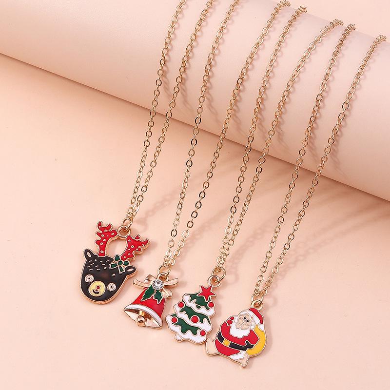 European & American Christmas Necklace Set: Reindeer, Cane, Santa Claus & Tree Pendants