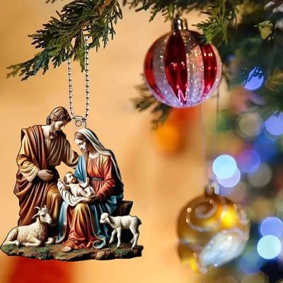 New Acrylic Flat Religious Jesus Christmas Car Rearview Mirror Pendant Christmas Pendant Home Decoration Key Pendant