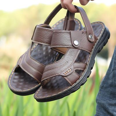 Fashion Casual Leather Man Summer Shoes New Arrival Men's Sandals Fashion Dual-Purpose Slippers Quick Dry Beach Shoes Simple Half Drag