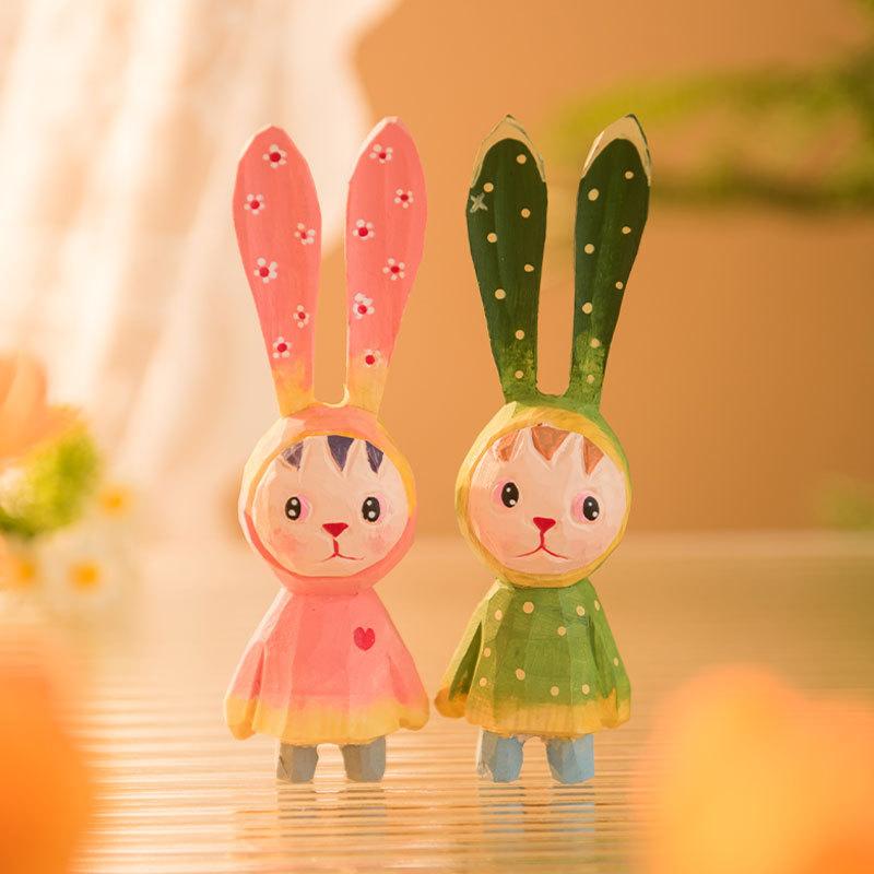 Wooden Bunny Car Stand With Long Ears For Gift And Home Office Decoration In Bright Colors