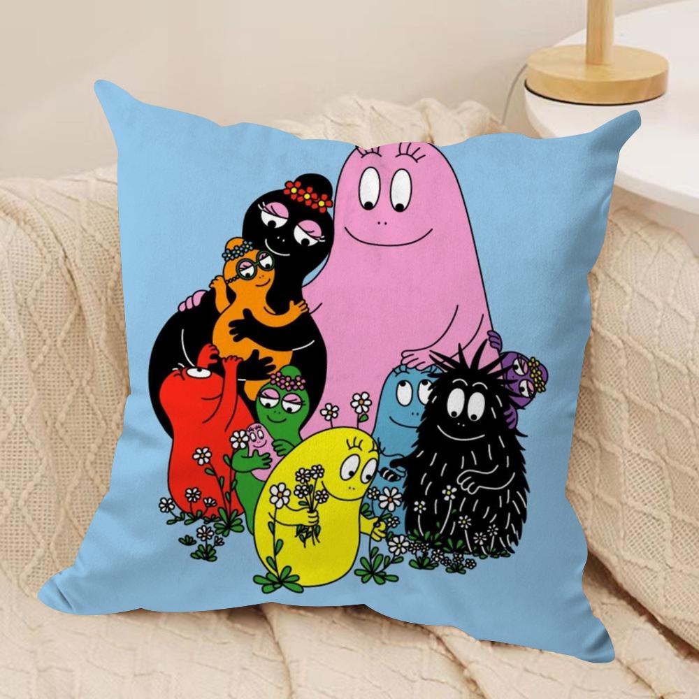Cartoon Cute BBarbapapas Cushion Cover Silky Short Plush DoubleSided Printed Pillow Case for Sofa All Seasons Home Decor Gift