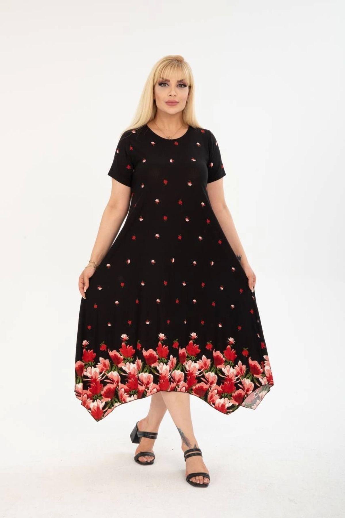 

Women s Big Size Dress Plus Size Asymmetrical Patterned Short Sleeve Dress 2XL