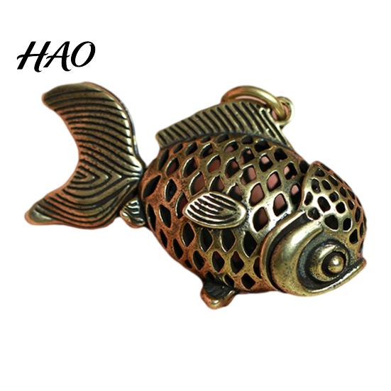 Brass Anti-fade Key Pendant Vividly Engraved Antique Hollow-carved Carp Keychain Ornament for Home Fish