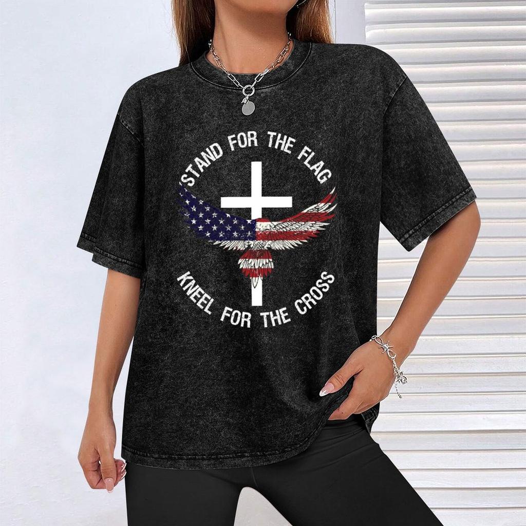 Stand For The Flag Kneel For The Cross Tshirt Work Wear Simple Tee Shirt