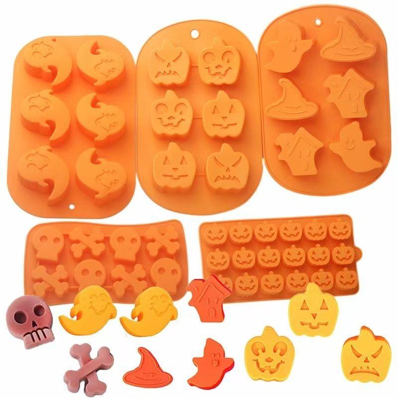 Halloween Silicone Cake Mold Scary Pumpkin Round Baking Pan Ghost Hat Skull Chocolate Baking Tray Mold DIY Cookies Baking Mold