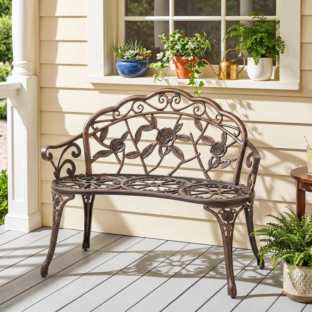 Cast Aluminium Garden Bench - Bronze Tone