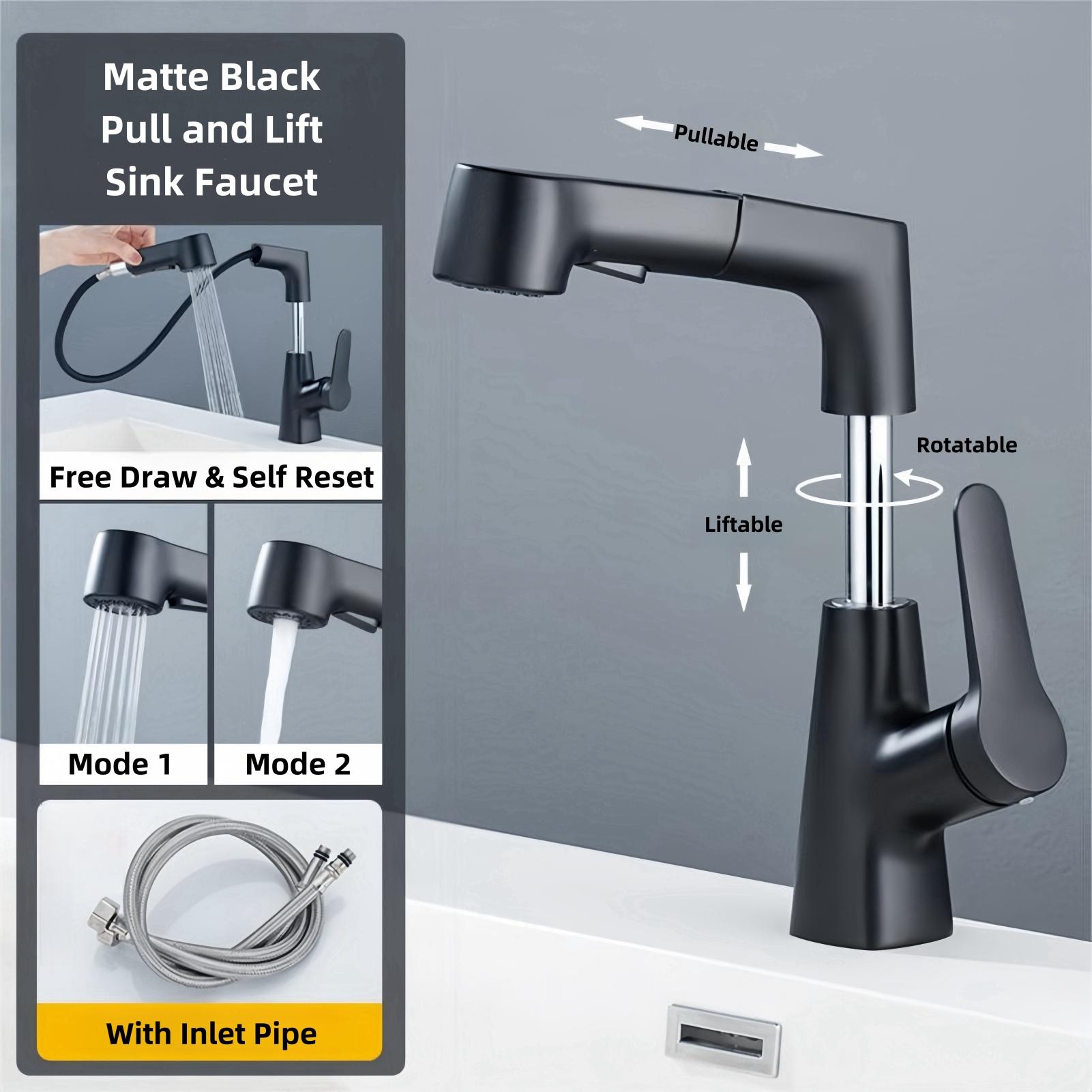 

Bathroom Faucet Hot Cold Water Sink Mixer Tap Basin Faucets Washbasin Pull Faucet Copper Lifting Pull Faucet Hot and Cold Water G1/2 чёрный
