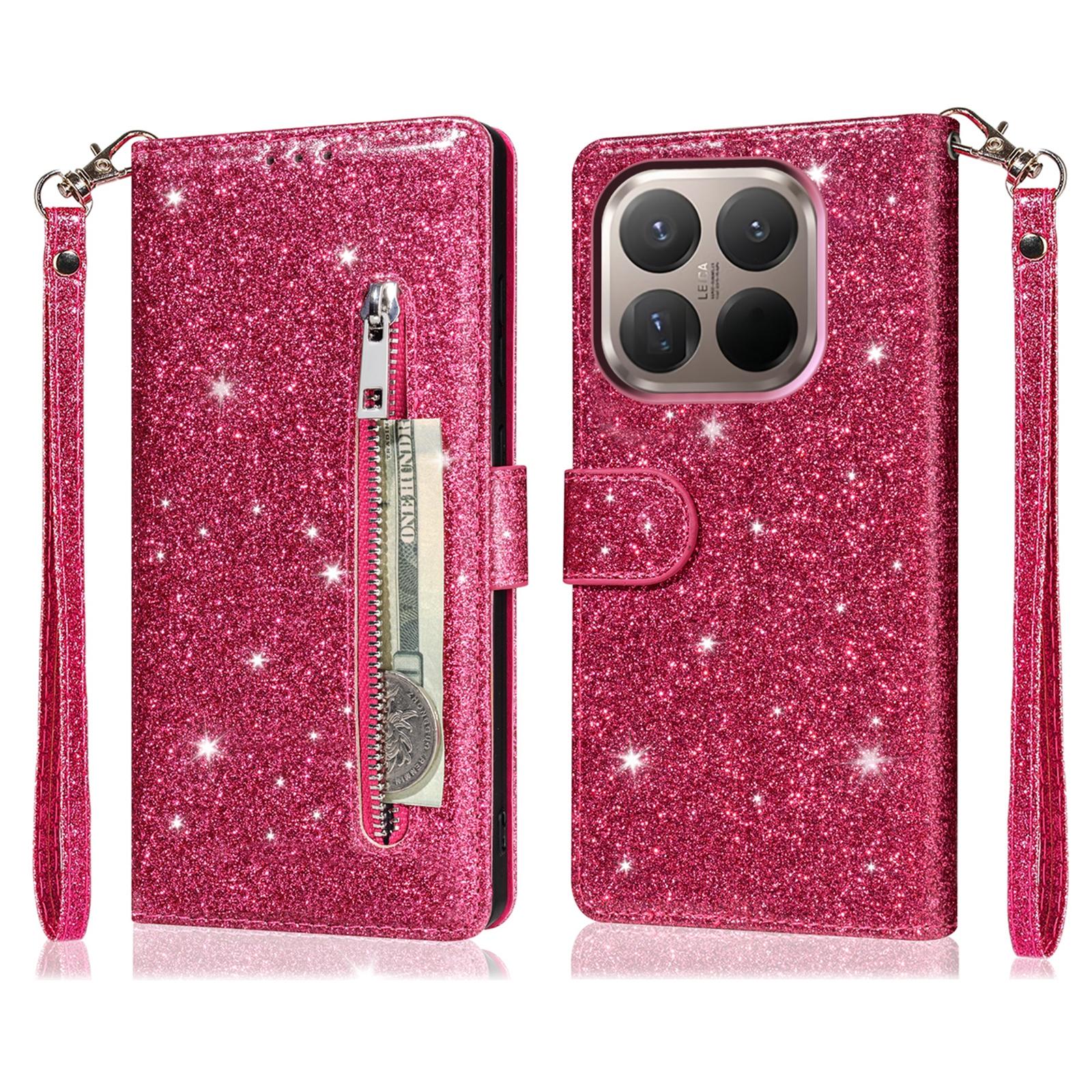 

For Xiaomi 15T Stand Case Glitter Phone Leather Cover Zipper Pocket