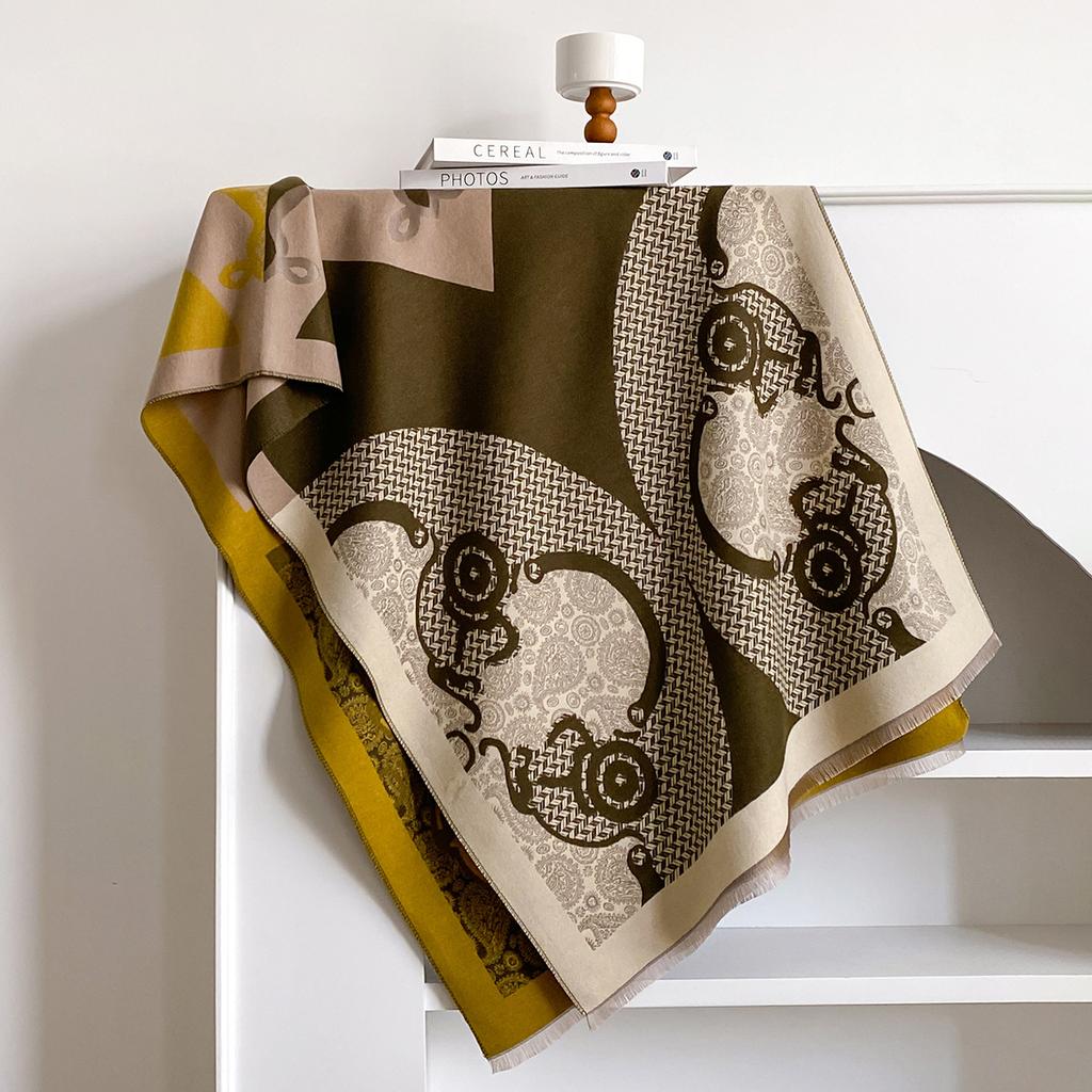 Scarf Women's Shawl, Winter Office Nap Blanket, Imitation Cashmere Tassel Warm Scarf Thickened