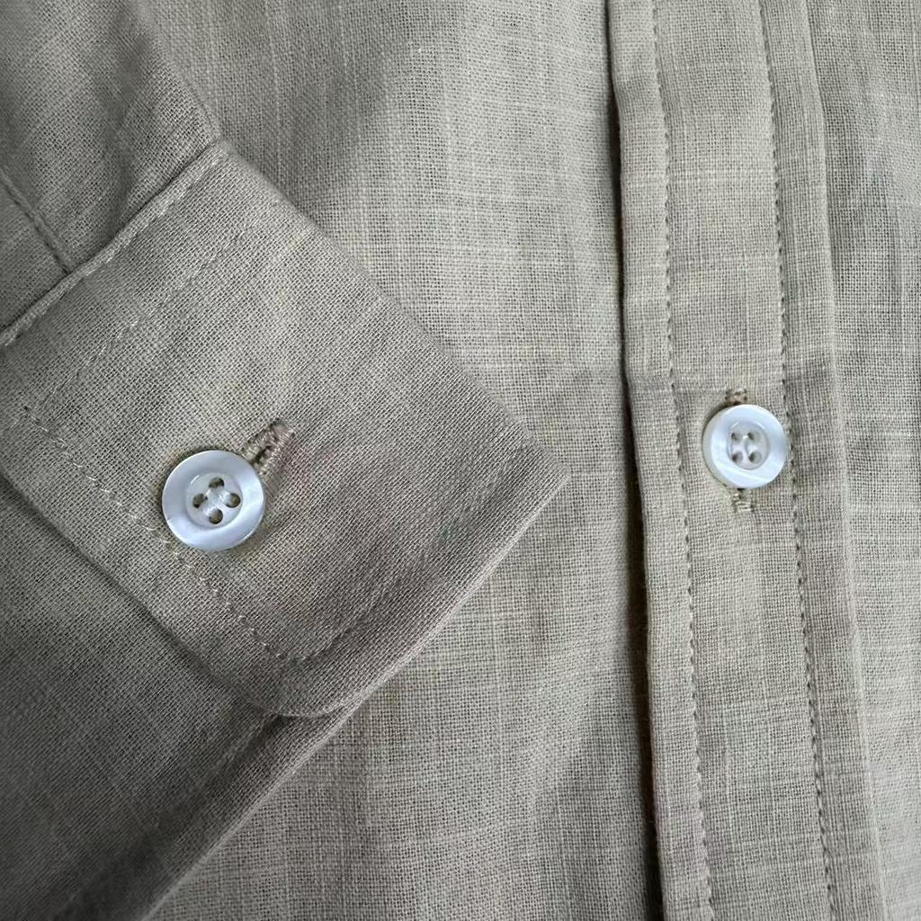 Raf Cotton and Linen Long Sleeve Shirt with Horse Embroidery - Classic Lapel, Old Money Style, New Arrival for Spring, Autumn, Summer