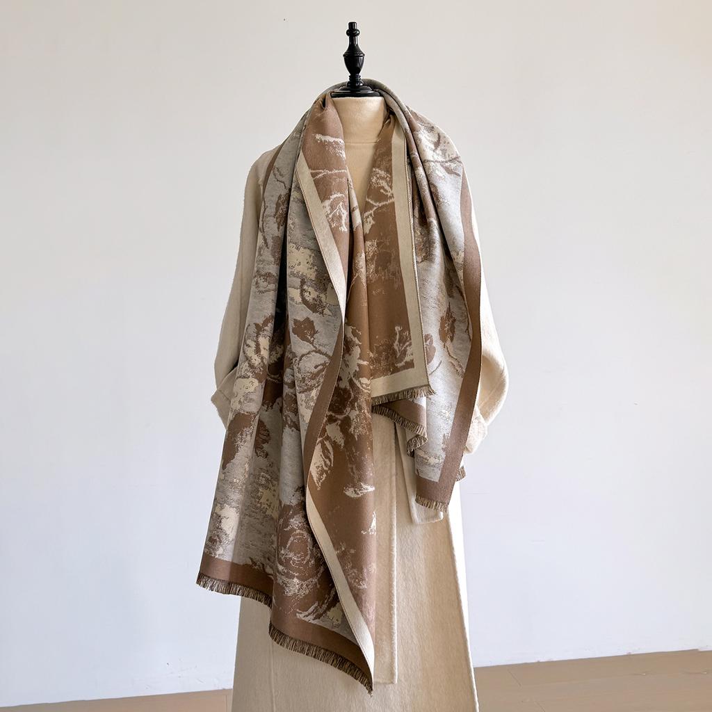 Luxury Brand Cashmere Women Floral Print Scarf Winter Warm Shawl and Wrap Bandana Pashmina Female Foulard Blanket Poncho