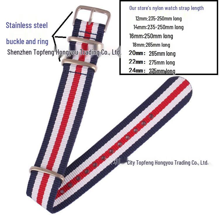 Rose Gold Buckle Nylon Canvas Watch Band, Black, 18/20/22mm