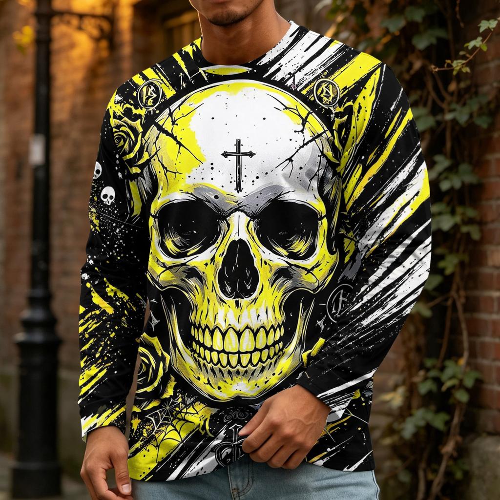 Maglietta Halloween da Uomo a Maniche Lunghe Casual con Scollo Top Costume per Festa Celebrazione