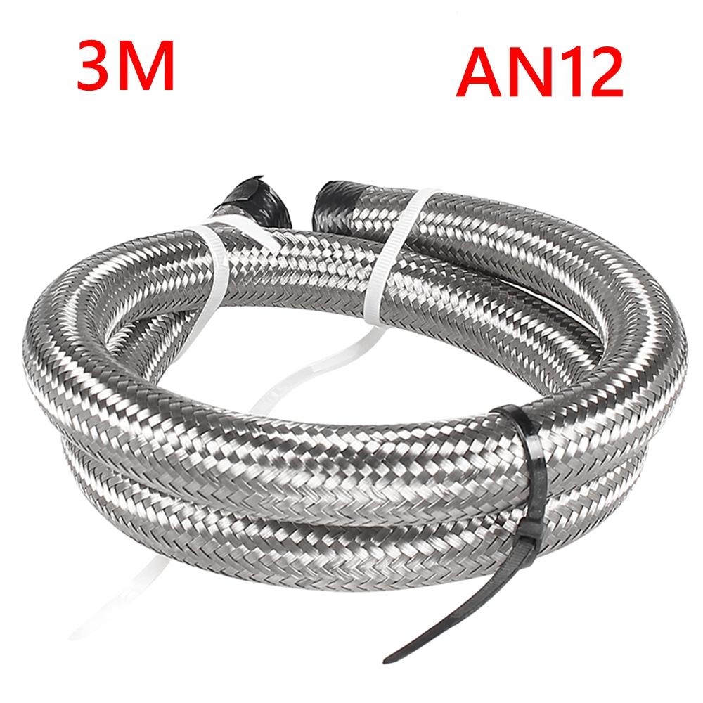 10FT 3M AN4 AN6 AN8 AN10 AN12 Oil Fuel Hose Oil Gas Cooler Hose Line Pipe Tube Nylon Stainless Steel Braided Inside CPE Rubber