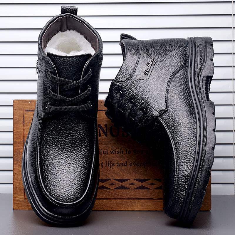 Winter new men's warm and cold cotton shoes high-top velvet thickened wool dad shoes versatile casual men's leather shoes