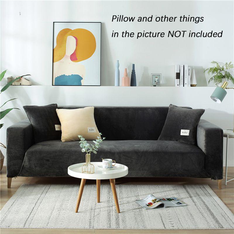 

Роскошный бархатный плюшевый чехол для дивана на 1-3 места, противоскользящий и эластичный для защиты Dark Gray,1 Seater:90-140cm