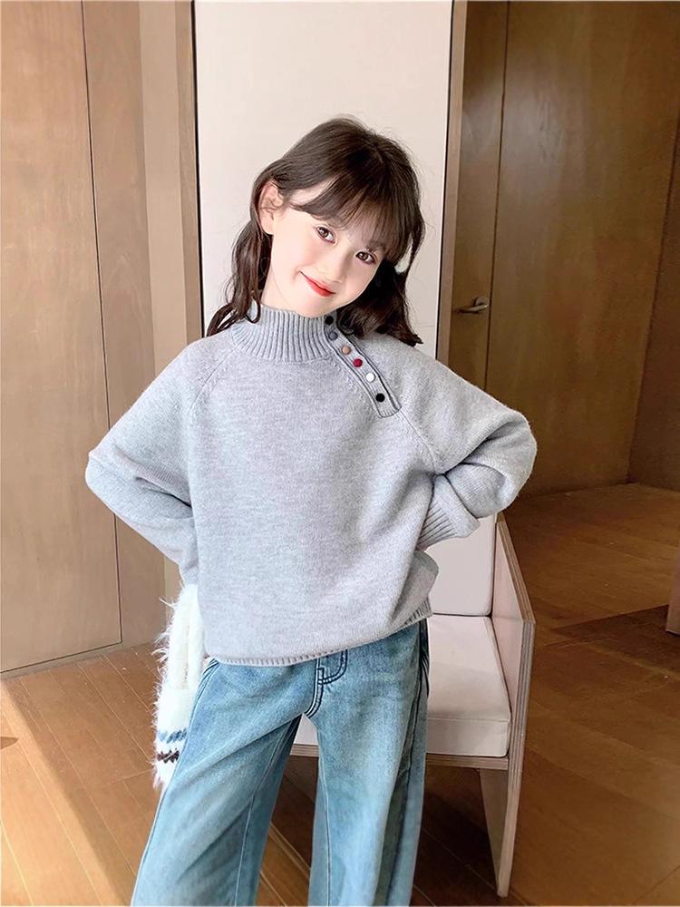 Girls' 2025 Autumn/Winter Thick Knit Turtleneck Sweater Pullover