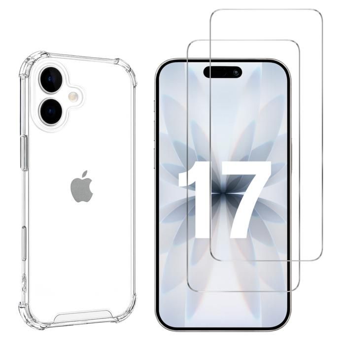 Coque antichoc - PHONILLICO - iPhone 17 - Souple - Transparent - 2 Verres Trempé