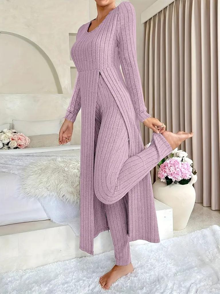 New Design Crew Neck Ruffled Long Sleeve Set 2 Pieces Spring Set