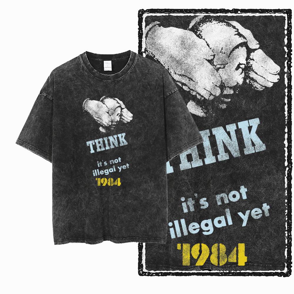 G02 Exclusive 100% Cotton Big Size 1984 Graphic Men T-shirt | Acid Washed  Streetwear Cool Vintage O-neck Men's Tee Tshirt