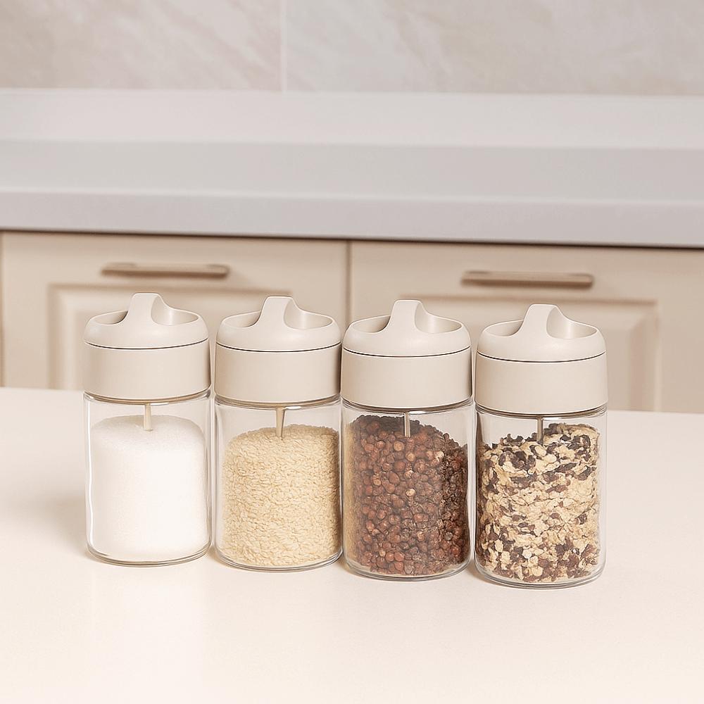 4 Stück Versiegelter Glas-Gewürzbehälter Feuchtigkeitsdichte Gewürzflasche Mehrzweck-Gewürzbox Restaurant