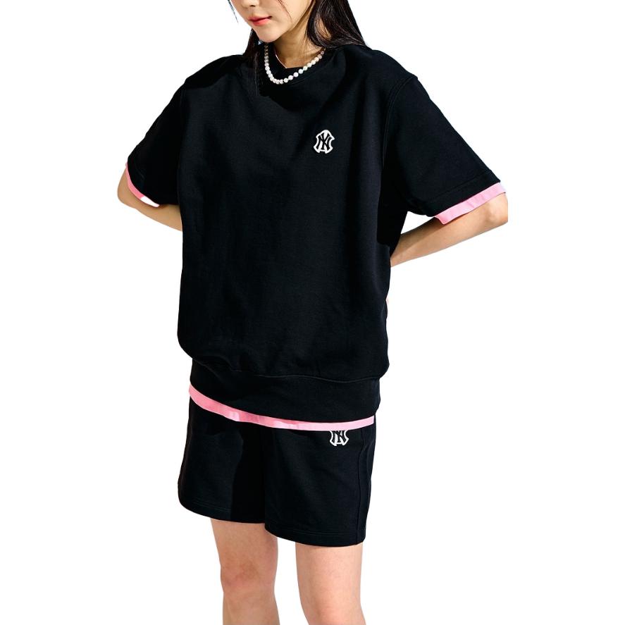 MLB Solid Color Round Neck Pullover Short Sleeve T-Shirt Unisex Tops Black 3AMTB0531-50BKS