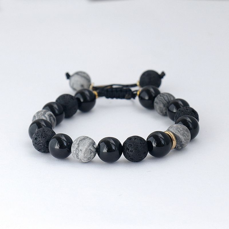 Handmade Natural Volcanic Stone Snowflake Stone Bead Bracelet Men's Retro 10/8mm Elastic Bead Couple Bracelet