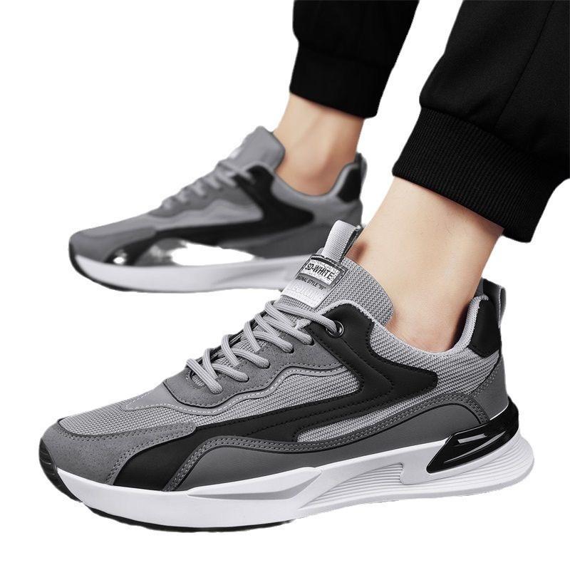 Sports Shoes Men's Foreign Trade Spring and Summer Thick-soled Simple Casual Shoes Teenagers Lace-up Mesh Breathable Men's Shoes