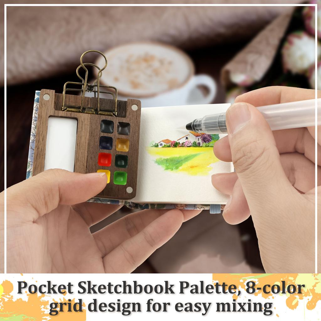 Portable Watercolor Palette Set Mini Travel Paint Palette with Clip Watercolor Paint Boxes Art Painting Square Tray for Students